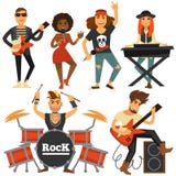 Le chanteur de bande de musique rock, le guitariste bas et le joueur de percussion dirigent les icônes plates illustration libre de droits Le chanteur de bande de musique rock, le guitariste bas et le joueur de percussion dirigent les icônes plates illustration libre de droits