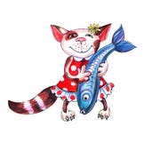 Le chaton tient des poissons à disposition illustration de vecteur Le chaton tient des poissons à disposition illustration de vecteur