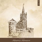 Le château royal de Koenigsberg, Kaliningrad Russie, illustration tirée par la main de vecteur de gravure d'isolement sur le brun illustration de vecteur Le château royal de Koenigsberg, Kaliningrad Russie, illustration tirée par la main de vecteur de gravure d'isolement sur le brun illustration de vecteur