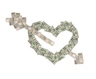Le coeur d'argent était cassé par la flèche de l'amour photographie stock libre de droits Le coeur d'argent était cassé par la flèche de l'amour photographie stock libre de droits