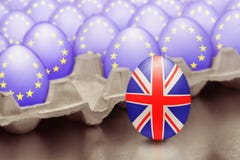 Le concept de Brexit est présenté de l'oeuf sautant avec un drapeau britannique hors de la boîte avec des oeufs avec le drapeau d illustration de vecteur Le concept de Brexit est présenté de l'oeuf sautant avec un drapeau britannique hors de la boîte avec des oeufs avec le drapeau d illustration de vecteur