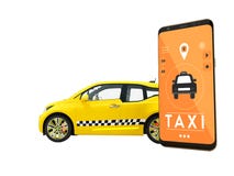 Le concept moderne du taxi appelant une voiture électrique avec un smartphone par l'intermédiaire d'un APP mobile 3d orange ne re illustration libre de droits Le concept moderne du taxi appelant une voiture électrique avec un smartphone par l'intermédiaire d'un APP mobile 3d orange ne re illustration libre de droits