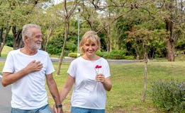 Le coppie senior hanno un fiore come regalo per il giorno dei valentine’s immagine stock libera da diritti Le coppie senior hanno un fiore come regalo per il giorno dei valentine’s immagine stock libera da diritti