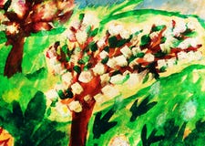 Le dessin d'enfant du pommier garten en fleur illustration libre de droits Le dessin d'enfant du pommier garten en fleur illustration libre de droits
