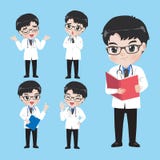 Le docteur montrent un grand choix de gestes et d'actions dans des v?tements de travail illustration stock Le docteur montrent un grand choix de gestes et d'actions dans des v?tements de travail illustration stock