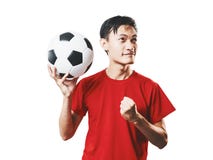 Le football asiatique de fan de foot de personnes thaïlandaises dans l'isolat rouge de chemise de douille photographie stock libre de droits Le football asiatique de fan de foot de personnes thaïlandaises dans l'isolat rouge de chemise de douille photographie stock libre de droits