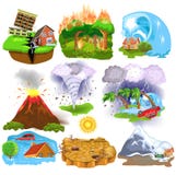 Le icone di disastri naturali gradiscono il terremoto, il tsunami, l'uragano, la valanga, la siccità, tornado royalty illustrazione gratis Le icone di disastri naturali gradiscono il terremoto, il tsunami, l'uragano, la valanga, la siccità, tornado royalty illustrazione gratis