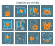 Le icone di vettore hanno fissato la stampa 3d e la modellistica Immagine Stock Le icone di vettore hanno fissato la stampa 3d e la modellistica Immagine Stock