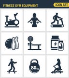 Le icone hanno fissato la qualità premio dell'attrezzatura della palestra di forma fisica, mette in mostra l'attività della ricre illustrazione vettoriale Le icone hanno fissato la qualità premio dell'attrezzatura della palestra di forma fisica, mette in mostra l'attività della ricre illustrazione vettoriale