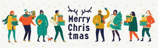 Le Joyeux Noël et la bonne année dirigent la carte de voeux avec des jeux et des personnes d'hiver Calibre de célébration avec jo illustration libre de droits Le Joyeux Noël et la bonne année dirigent la carte de voeux avec des jeux et des personnes d'hiver Calibre de célébration avec jo illustration libre de droits