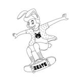 le lapin de bande dessinée jouent la planche à roulettes avec le style frais à l'arrière-plan blanc illustration libre de droits le lapin de bande dessinée jouent la planche à roulettes avec le style frais à l'arrière-plan blanc illustration libre de droits