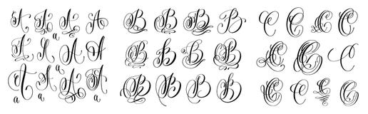 Le lettere di calligrafia hanno messo A, la B e la C, fonte dello scritto isolata su briciolo royalty illustrazione gratis Le lettere di calligrafia hanno messo A, la B e la C, fonte dello scritto isolata su briciolo royalty illustrazione gratis