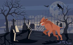 Le loup-garou mythique fonctionne par le cimetière terrible illustration libre de droits Le loup-garou mythique fonctionne par le cimetière terrible illustration libre de droits