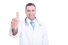 Le läkare- eller doktorsvisningtummen upp eller som gest royaltyfria foton Le läkare- eller doktorsvisningtummen upp eller som gest royaltyfria foton