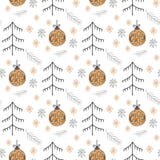 Le modèle de Noël avec de nouvelles années jouent la couleur d'or se composant de l'arbre de Noël, la boule, ligne style pour l'a illustration libre de droits Le modèle de Noël avec de nouvelles années jouent la couleur d'or se composant de l'arbre de Noël, la boule, ligne style pour l'a illustration libre de droits