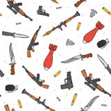 Le modèle sans couture avec l'arme différente a dispersé par griffonnage Bombes faites main illustration libre de droits Le modèle sans couture avec l'arme différente a dispersé par griffonnage Bombes faites main illustration libre de droits
