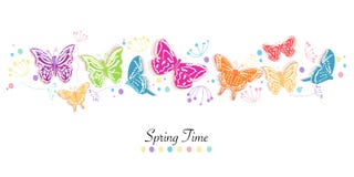 Le papillon et les fleurs soustraient le fond de vecteur de bannière de printemps Photos libres de droits Le papillon et les fleurs soustraient le fond de vecteur de bannière de printemps Photos libres de droits