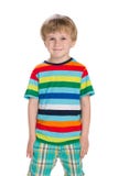 Le petit garçon blond se tient contre le blanc images stock Le petit garçon blond se tient contre le blanc images stock