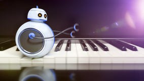 Le petit robot doux court plus de la clé de piano illustration libre de droits Le petit robot doux court plus de la clé de piano illustration libre de droits