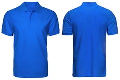 Le polo bleu vide, avant et vue arrière, a isolé le fond blanc Concevez le polo, le calibre et la maquette pour la copie Photos stock Le polo bleu vide, avant et vue arrière, a isolé le fond blanc Concevez le polo, le calibre et la maquette pour la copie Photos stock