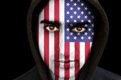 Le portrait d'un homme avec les Etats-Unis marquent la peinture de visage photos libres de droits Le portrait d'un homme avec les Etats-Unis marquent la peinture de visage photos libres de droits