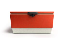 Le refroidisseur 3d rouge de réfrigérateur de plage rendent sur un fond blanc illustration stock Le refroidisseur 3d rouge de réfrigérateur de plage rendent sur un fond blanc illustration stock