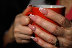 Le ` s de femme remet tenir la tasse de café photos stock Le ` s de femme remet tenir la tasse de café photos stock