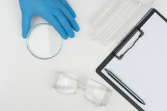 Le scientifique tenant une boîte de Pétri images libres de droits Le scientifique tenant une boîte de Pétri images libres de droits