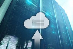 Le stockage, l'accès aux données, le login et le mot de passe de nuage demandent la fenêtre sur le fond de pièce de serveur E photos libres de droits Le stockage, l'accès aux données, le login et le mot de passe de nuage demandent la fenêtre sur le fond de pièce de serveur E photos libres de droits