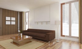 Le style minimaliste et scandinave avec l'intérieur confortable de salon et le 3d rendent illustration libre de droits Le style minimaliste et scandinave avec l'intérieur confortable de salon et le 3d rendent illustration libre de droits