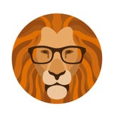 Le visage principal de lion dans les verres dirigent l'appartement d'illustration illustration stock Le visage principal de lion dans les verres dirigent l'appartement d'illustration illustration stock