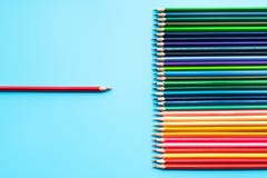 Leadership business concept. Red color pencil lead presentation to other color royalty free stock image Leadership business concept. Red color pencil lead presentation to other color royalty free stock image