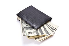 Leather Wallet With Money Stock Photos