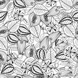 Leaves And Flowers. Black And White Illustration For Coloring Book. Seamless Pattern. Royalty Free Stock Photos