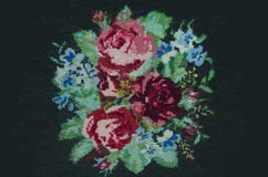 Lebhafter Kreuzstichblumenstrauß von Rosen und von Kornblumen vektor abbildung Lebhafter Kreuzstichblumenstrauß von Rosen und von Kornblumen vektor abbildung