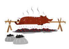 Lechon or Suckling Pig on a rotating stick stock illustration Lechon or Suckling Pig on a rotating stick stock illustration