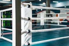 Leerer Boxring niemanden in der Turnhalle lizenzfreies stockbild Leerer Boxring niemanden in der Turnhalle lizenzfreies stockbild
