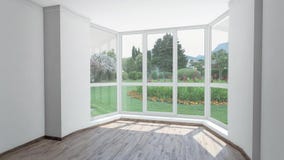 Leeres Haus für Miete, schöner Garten mit automatischer Sprinkleranlage außerhalb des Fensters Hintergrund-Platte, Farbenreinheit stock footage Leeres Haus für Miete, schöner Garten mit automatischer Sprinkleranlage außerhalb des Fensters Hintergrund-Platte, Farbenreinheit stock footage