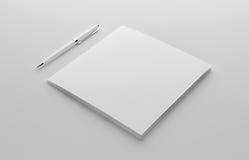 Leeres quadratisches photorealistic Broschürenmodell auf hellgrauem Hintergrund, Illustration 3D lizenzfreies stockfoto Leeres quadratisches photorealistic Broschürenmodell auf hellgrauem Hintergrund, Illustration 3D lizenzfreies stockfoto