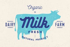Leite, vaca Logotipo com silhueta da vaca, leite do texto, exploração agrícola de leiteria ilustração stock Leite, vaca Logotipo com silhueta da vaca, leite do texto, exploração agrícola de leiteria ilustração stock