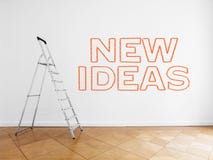 Leiter im leeren Raum mit weißer Wand und Bretterboden lizenzfreies stockfoto Leiter im leeren Raum mit weißer Wand und Bretterboden lizenzfreies stockfoto