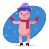 Leitão cor-de-rosa olhando a neve de queda ilustração royalty free Leitão cor-de-rosa olhando a neve de queda ilustração royalty free