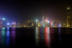 Lekki występu przedstawienie od drapaczy chmur w Hong Kong Zdjęcie Stock Lekki występu przedstawienie od drapaczy chmur w Hong Kong Zdjęcie Stock