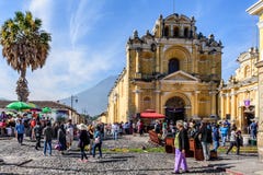 Lent carpets outside church & volcano, Antigua, Guatemala stock photo Lent carpets outside church & volcano, Antigua, Guatemala stock photo
