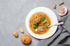 Lentil Soup with Meatballs, Homemade Delicious Meal royalty free stock photos Lentil Soup with Meatballs, Homemade Delicious Meal royalty free stock photos
