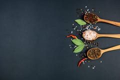 Lepels met zout en kruiden stock fotografie Lepels met zout en kruiden stock fotografie