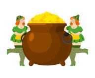 Leprechaun dziewczyna i garnek złoto Legendarni skarby dla szczęsliwego Zdjęcie Stock Leprechaun dziewczyna i garnek złoto Legendarni skarby dla szczęsliwego Zdjęcie Stock