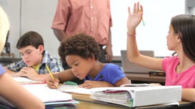 Leraar Helping Female Pupil in Klasse stock footage Leraar Helping Female Pupil in Klasse stock footage