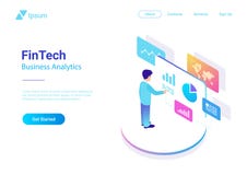 Les affaires d'homme analysent isométrique virtuel du marché de données illustration stock Les affaires d'homme analysent isométrique virtuel du marché de données illustration stock