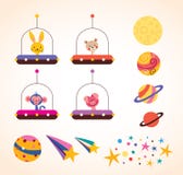 Les animaux mignons dans des enfants de vaisseaux spatiaux conçoivent l'ensemble d'éléments illustration stock Les animaux mignons dans des enfants de vaisseaux spatiaux conçoivent l'ensemble d'éléments illustration stock